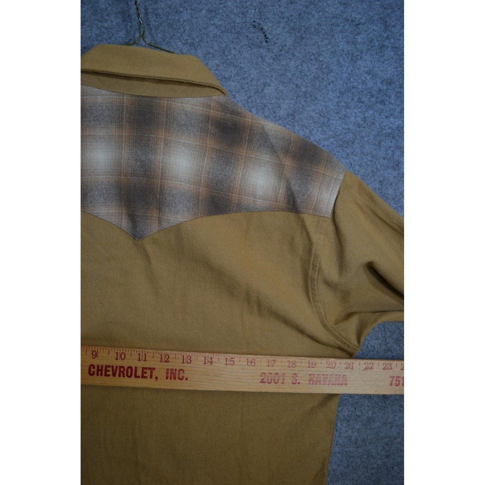 Vintage Pendleton Shirt Mens M Brown Plaid Wool Flannel Snap Western Lined - Picture 14 of 16